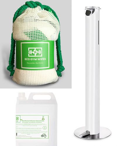 Eco Gym Wipes 3 pack (x30), Disinfectant Dispensers (x3) & Disinfectant (5L)